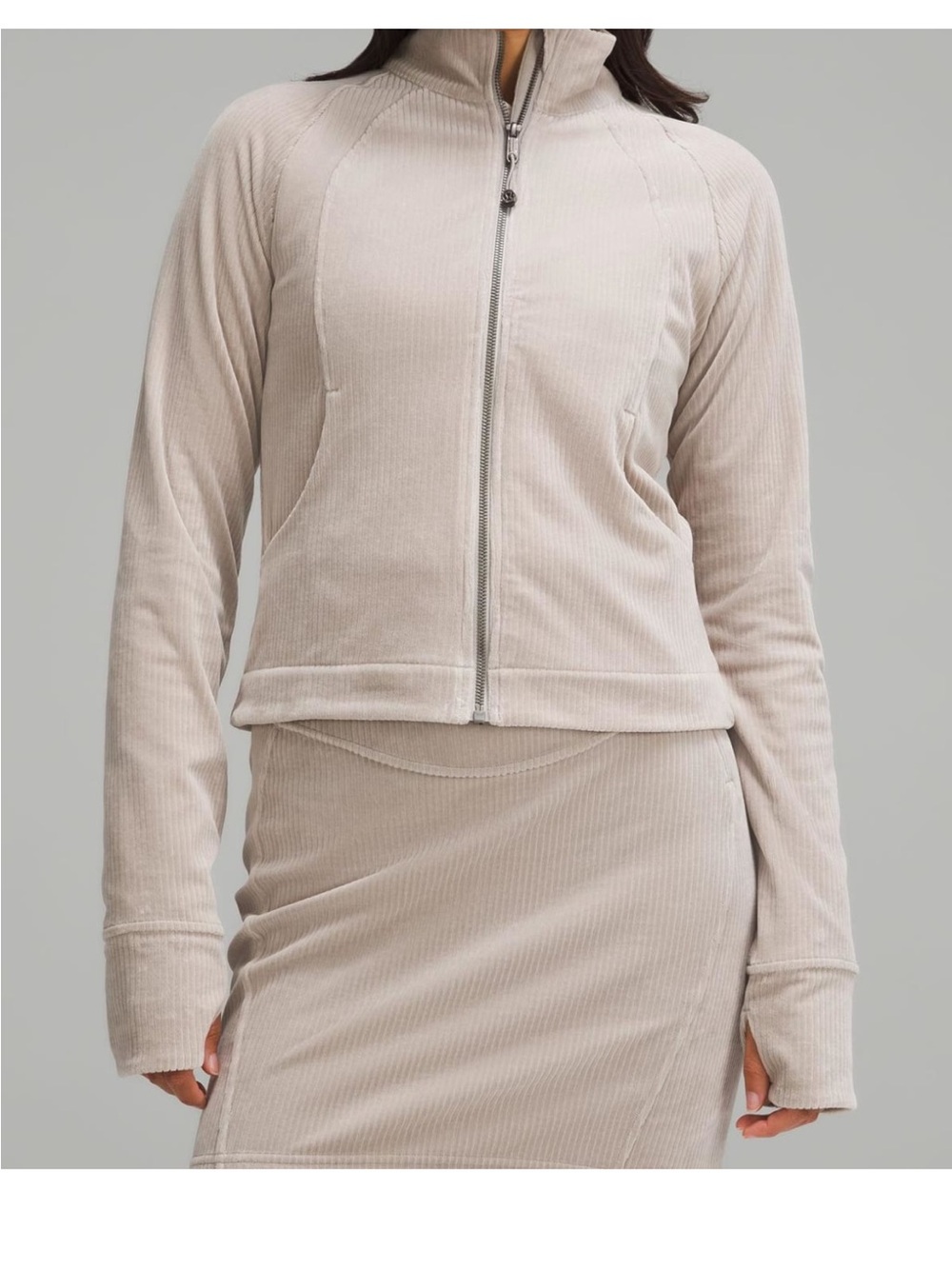 Lululemon Scuba Track Jacket Velvet Cord corduroy jacket in riverstone